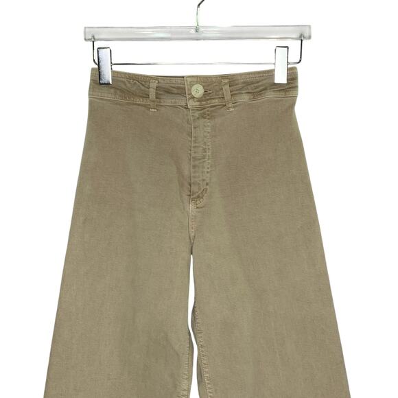 Zara Marine Straight Jeans 4 Tan Khaki Wide Leg Ultra High Rise Raw Hem *flaw - Picture 4 of 9